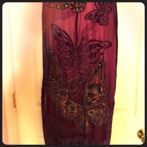 Silk, velvet and beaded scarf